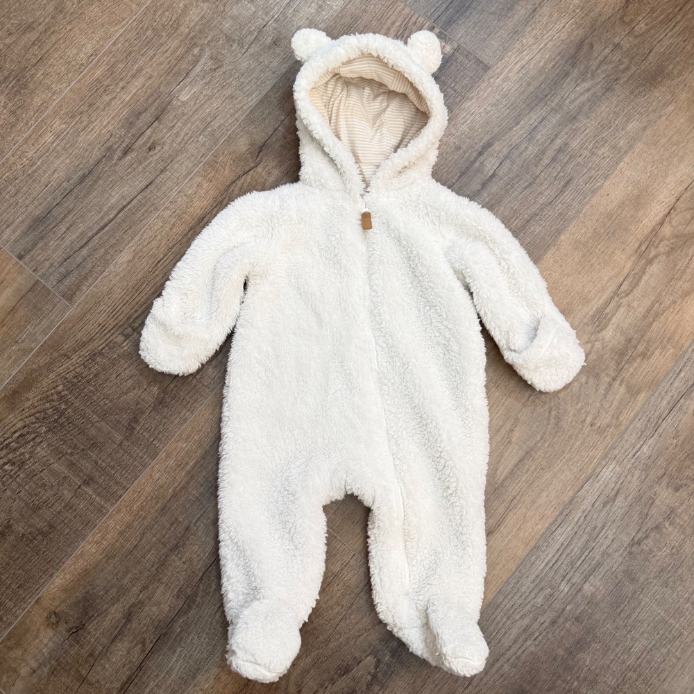 Carters Baby 3M Sherpa Fleece Bunting Suit Teddy Bear Ears White Winter Cozy